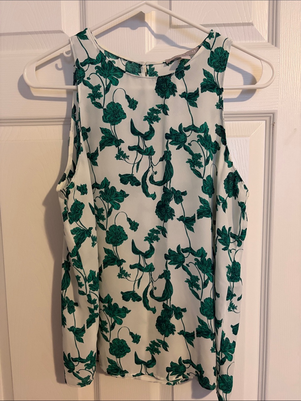 Chelsea28 White Shell Top with Green Floral Print
